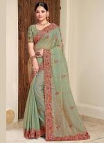 Two Tone Silk Green Wedding Wear Khatli Work Saree